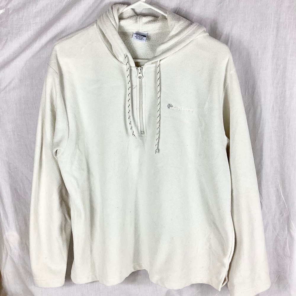 Old Navy Womens Fleece Pullover Hoodie Size XL Cream Long Sleeve 1/4 Zip